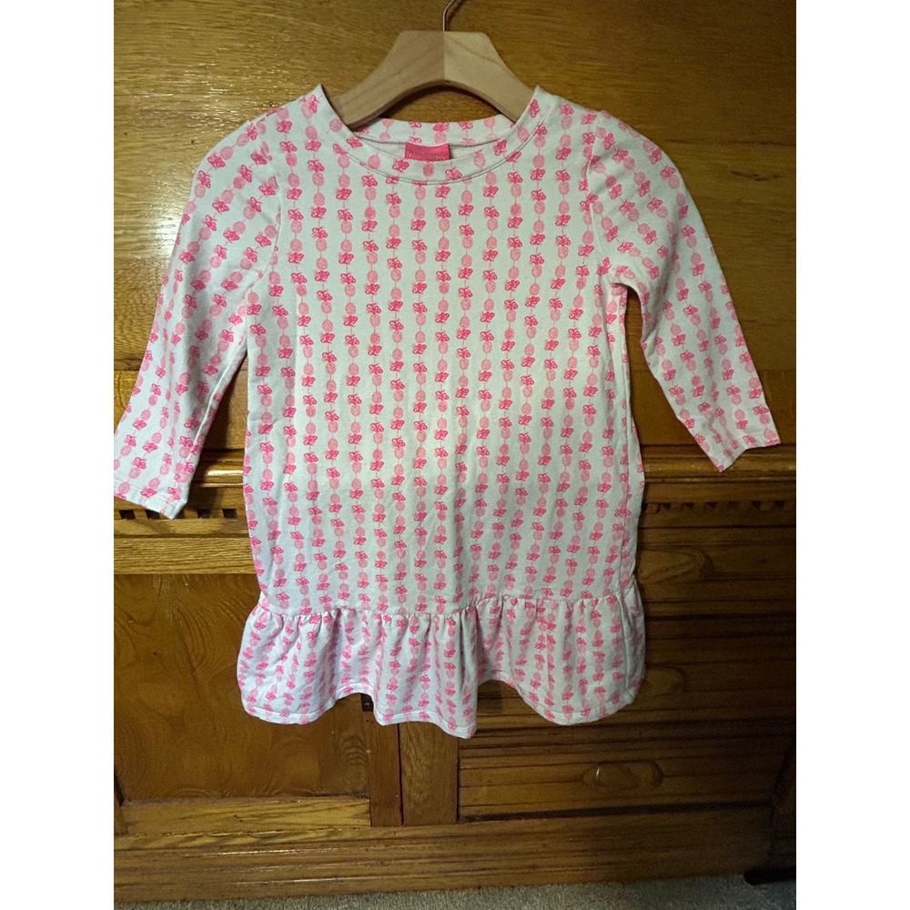 Lilly Pulitzer Girls Pink Pineapple Ruffle Long Sleeve Dress